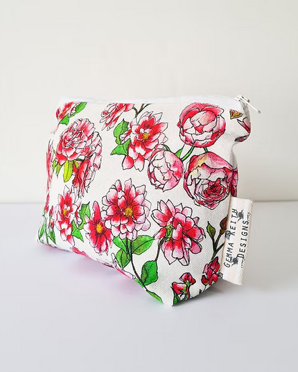 Pink Floral Handmade Cosmetics Bag