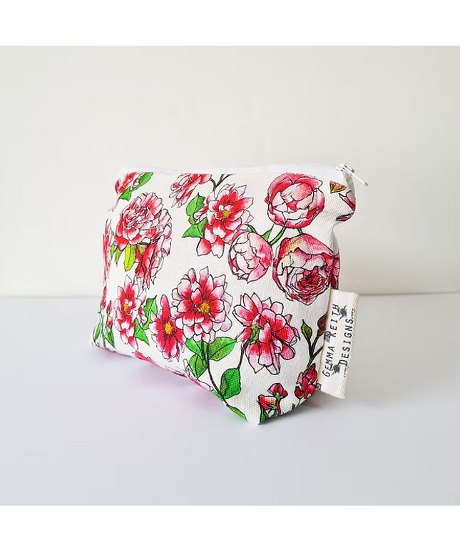 Pink Floral Handmade Cosmetics Bag
