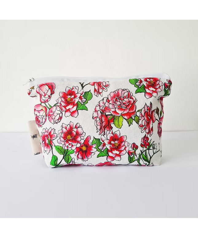 Pink Floral Handmade Cosmetics Bag