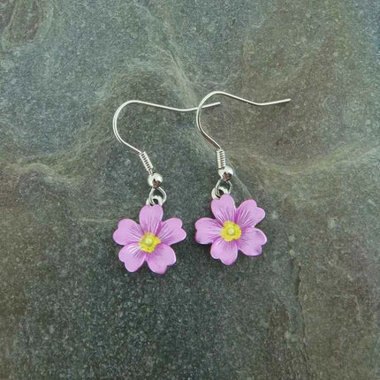 Primrose Pink Flower Single Drop Hook Earrings