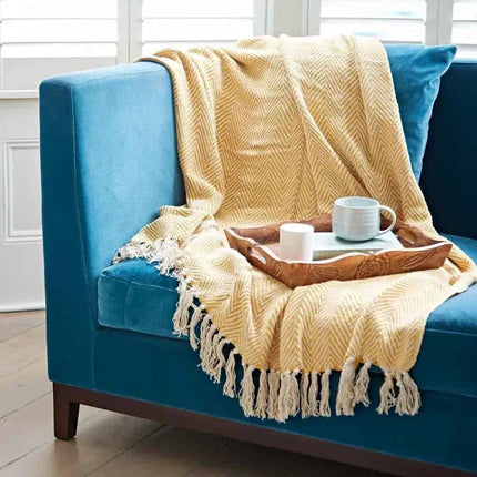 Recycled Cotton Woven Chevron Throw Mustard