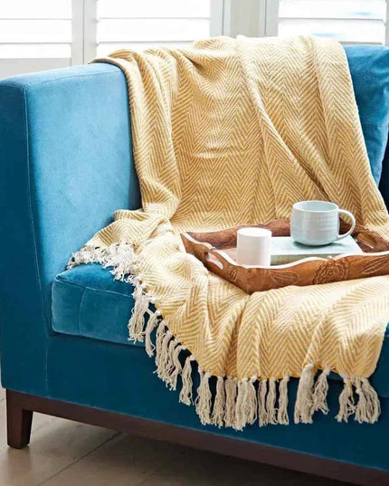 Recycled Cotton Woven Chevron Throw Mustard