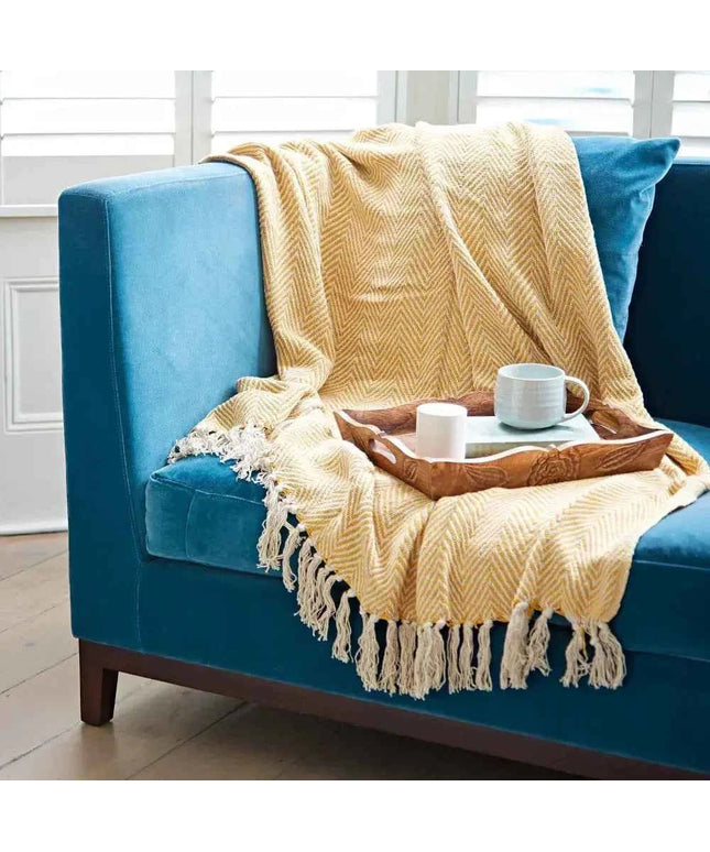 Recycled Cotton Woven Chevron Throw Mustard