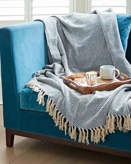 Recycled Cotton Woven Chevron Throw