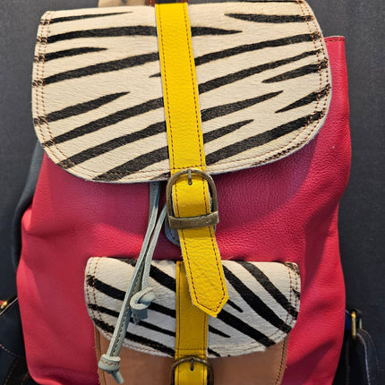 Recycled Leather Patchwork Backpack - Handcrafted & One-of-a-Kind Red
