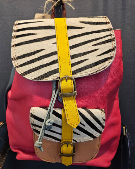 Recycled Leather Patchwork Backpack - Handcrafted & One-of-a-Kind Red