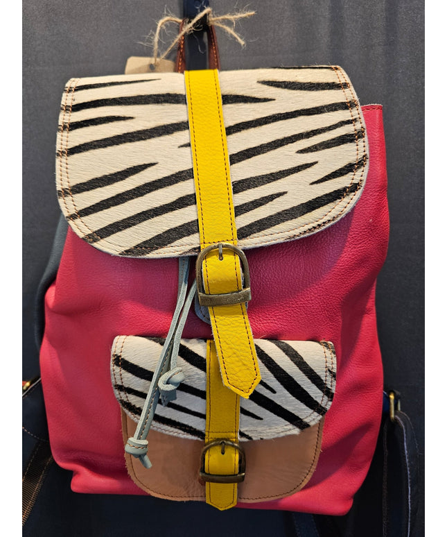 Recycled Leather Patchwork Backpack - Handcrafted & One-of-a-Kind Red