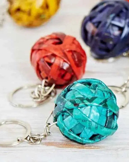 Recycled Newspaper Ball Keyring - Key Chain