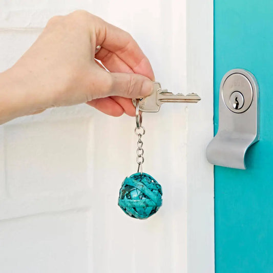 Recycled Newspaper Ball Keyring - Key Chain - Blues