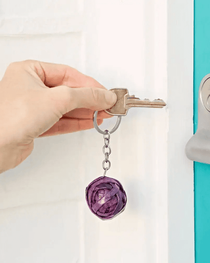 Recycled Newspaper Ball Keyring - Key Chain Purples