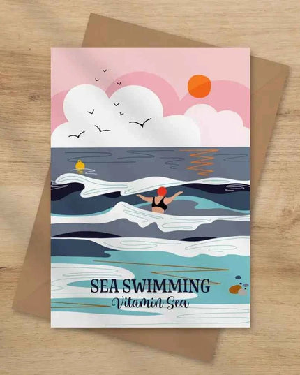 Sea swimming Vitamin sea greeting card - wild swimming card
