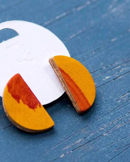 Semi Circle Leather Stud Earrings - Multiple Colour Choices