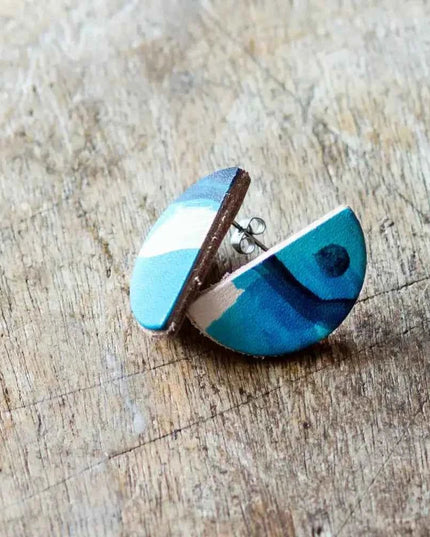 Semi Circle Leather Stud Earrings - Multiple Colour Choices