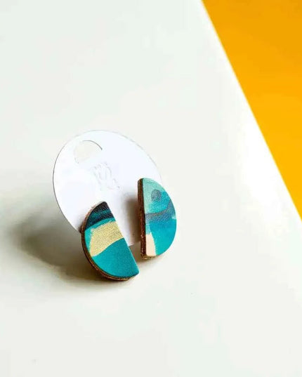Semi Circle Leather Stud Earrings - Multiple Colour Choices