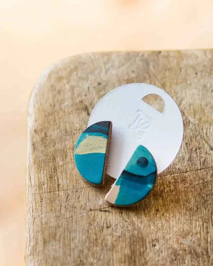 Semi Circle Leather Stud Earrings - Multiple Colour Choices