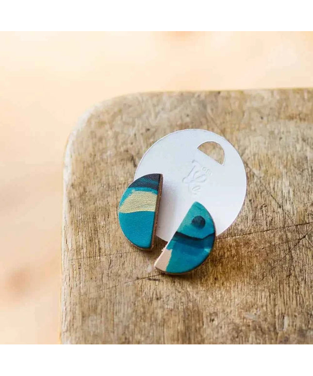 Semi Circle Leather Stud Earrings - Multiple Colour Choices