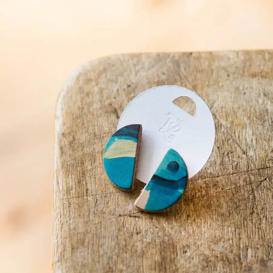 Semi Circle Leather Stud Earrings - Multiple Colour Choices
