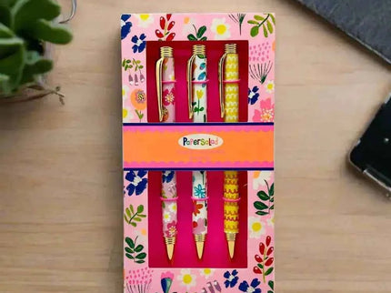 Set of 3 ballpoint pens - Paper Salad Floral and Waves