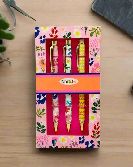 Set of 3 ballpoint pens - Paper Salad Floral and Waves