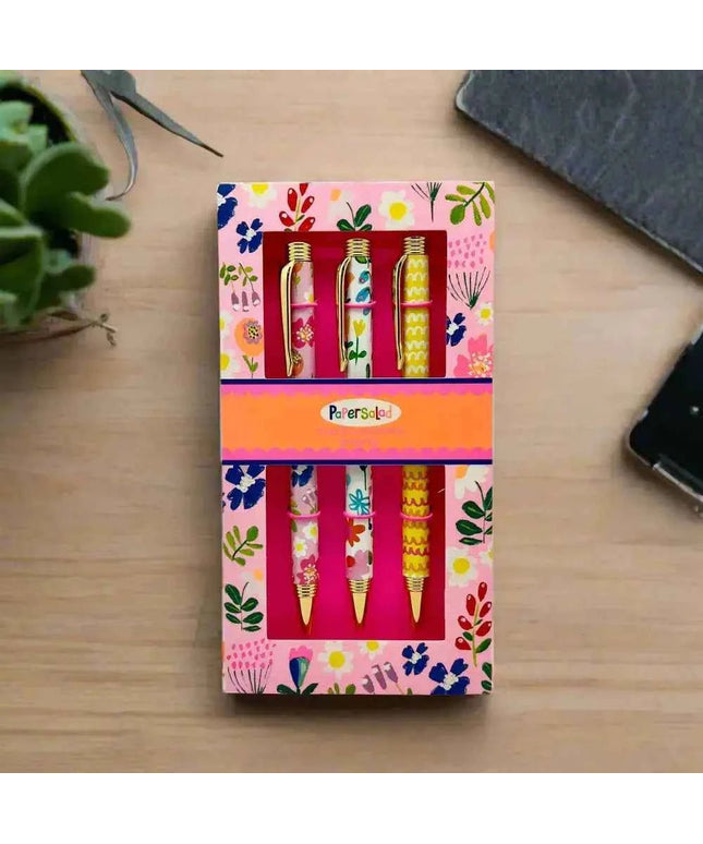 Set of 3 ballpoint pens - Paper Salad Floral and Waves