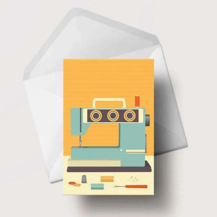 Retro Sewing Machine Greeting Card Orange