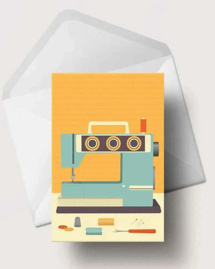 Retro Sewing Machine Greeting Card Orange