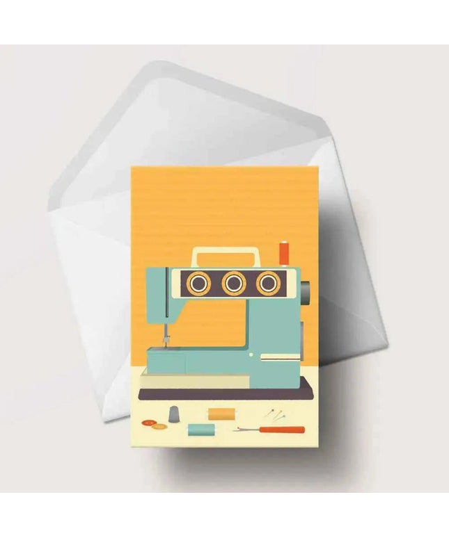 Retro Sewing Machine Greeting Card Orange