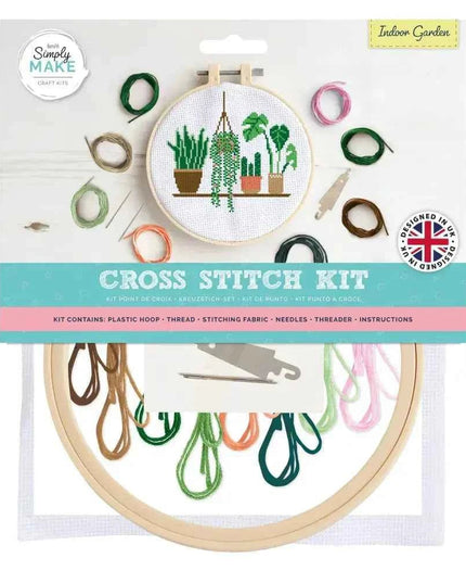Simply Make Cross Stitch Hoop Embroidery Kit, Indoor Garden
