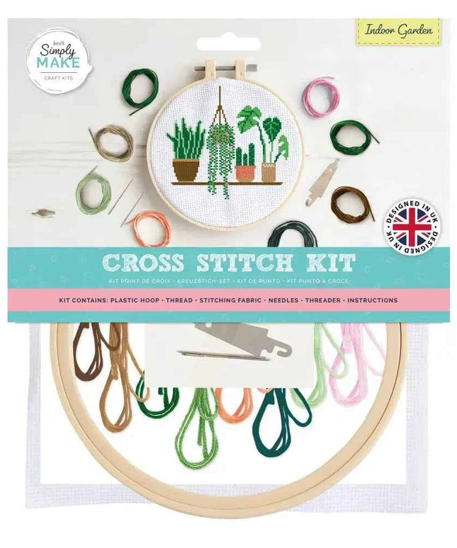 Simply Make Cross Stitch Hoop Embroidery Kit, Indoor Garden