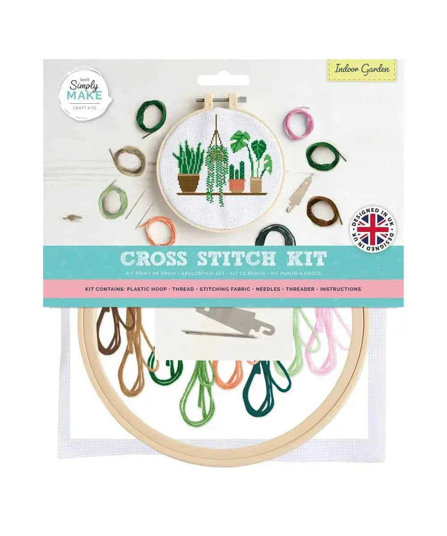 Simply Make Cross Stitch Hoop Embroidery Kit, Indoor Garden