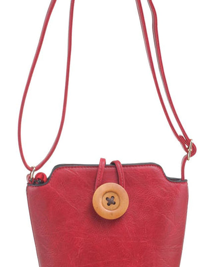 Small Wooden Button Crossbody Bag. Red