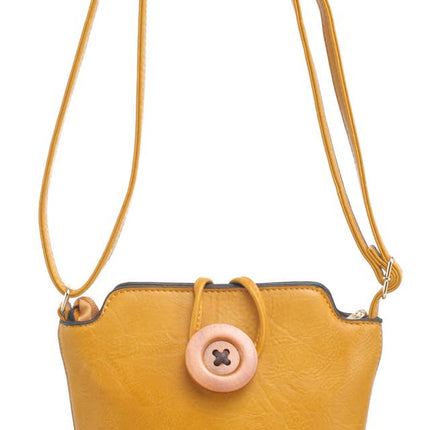 Small Wooden Button Crossbody Bag. Yellow