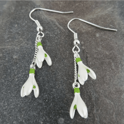 Snowdrop White Flower Drop Hook Earrings Silver Plated
