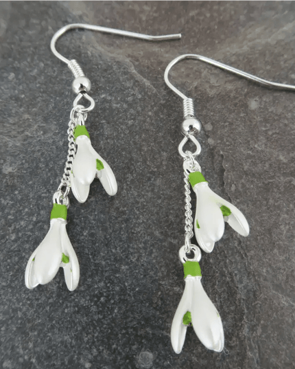 Snowdrop White Flower Drop Hook Earrings Silver Plated