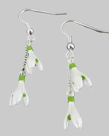 Snowdrop White Flower Drop Hook Earrings Silver Plated