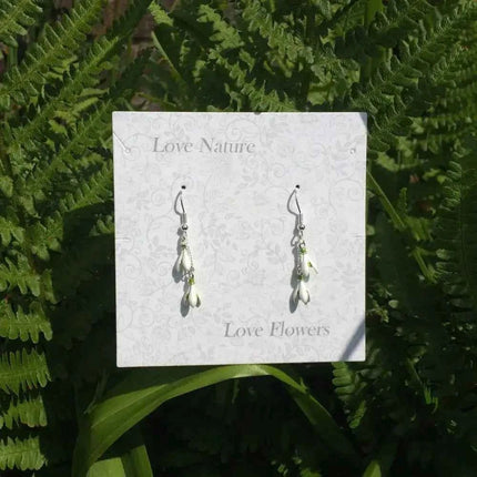 Snowdrop White Flower Drop Hook Earrings Silver Plated