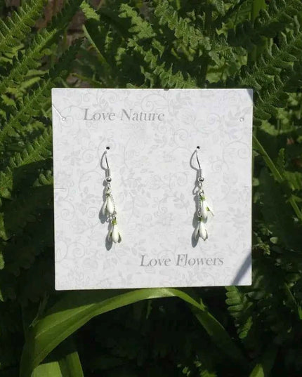 Snowdrop White Flower Drop Hook Earrings Silver Plated