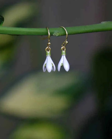 Snowdrop White Flower Single Drop Hook Earrings