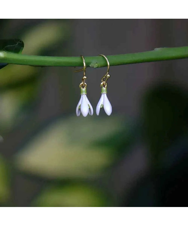 Snowdrop White Flower Single Drop Hook Earrings