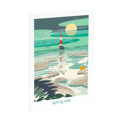 Spring tide - lighthouse, coastal greetings card