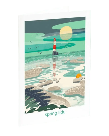 Spring tide - lighthouse, coastal greetings card