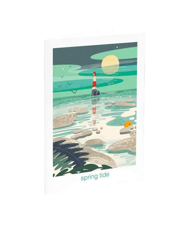 Spring tide - lighthouse, coastal greetings card