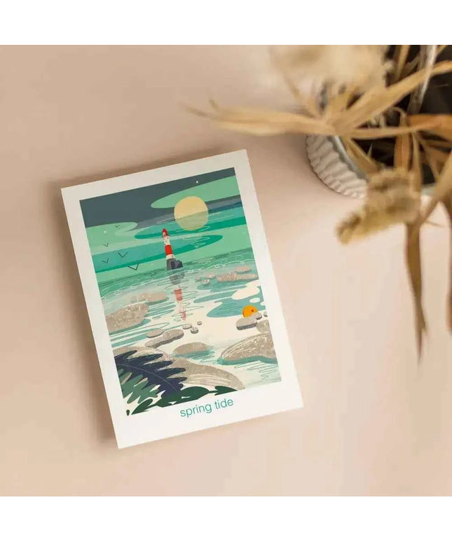 Spring tide - lighthouse, coastal greetings card
