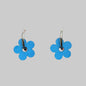 Statement blue hand painted fun wooden flower hoop earrings