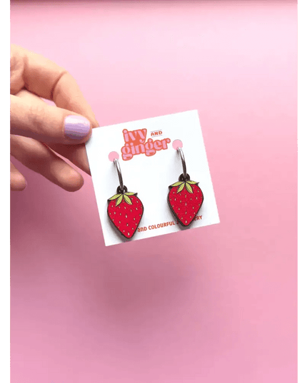 Strawberry Summer Bold Wooden Statement Dangle Earrings