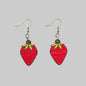 Strawberry Summer Bold Wooden Statement Dangle Earrings - Fish Hook