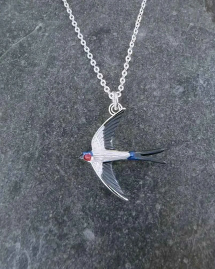 Swallow Bird Necklace - Silver Plated Pendant with Symbolic Meaning