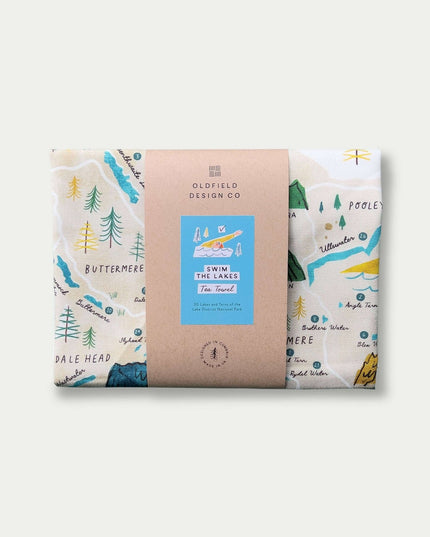Lake District Map Tea Towel – Swim the Lakes - 30 Lakes and Tarns