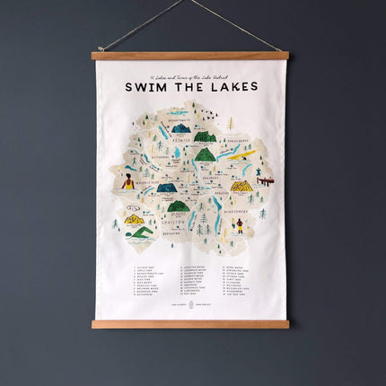 Lake District Map Tea Towel – Swim the Lakes - 30 Lakes and Tarns