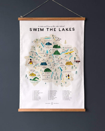 Lake District Map Tea Towel – Swim the Lakes - 30 Lakes and Tarns